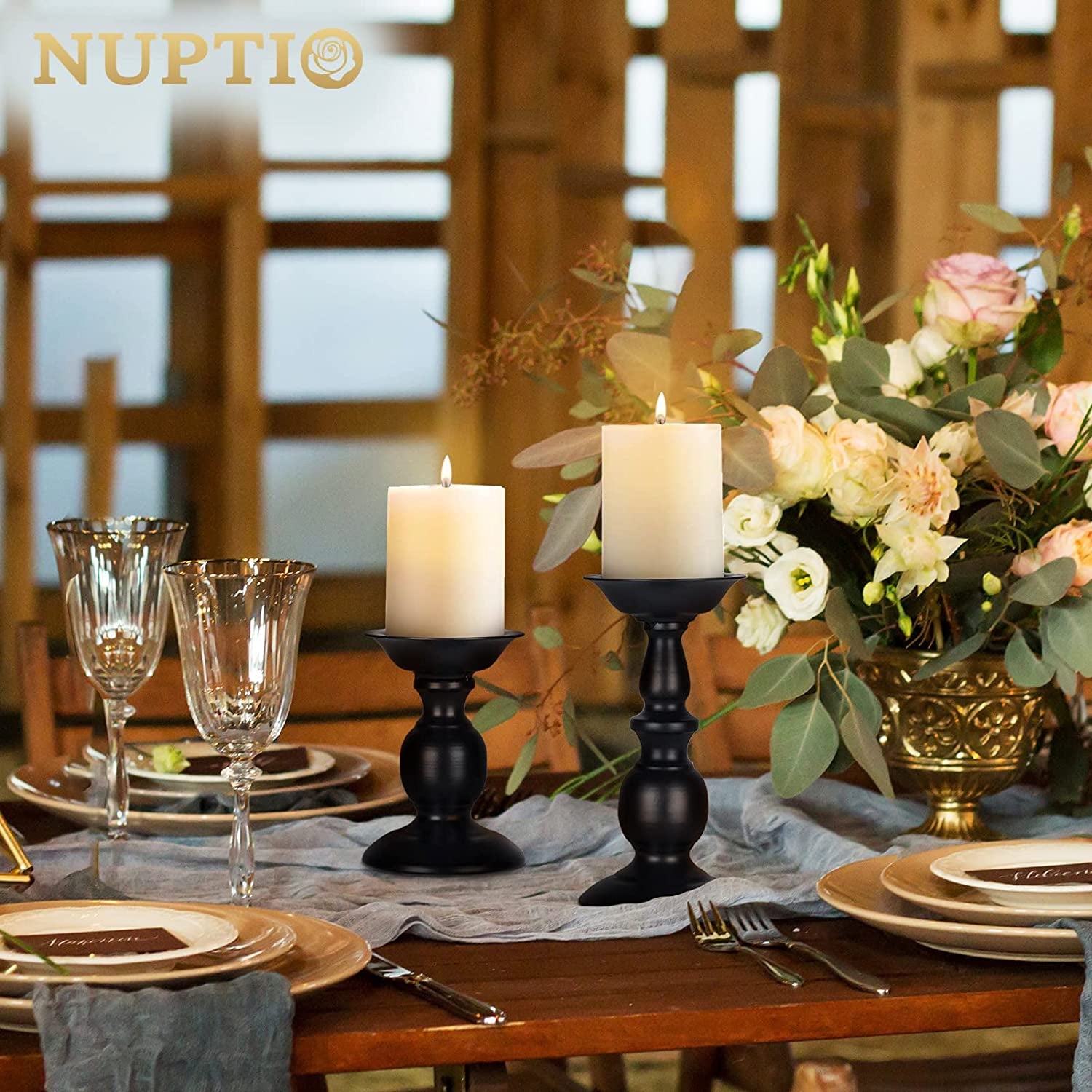  2 Pcs Rustic Candle Holders Set Metal Candle Stand 