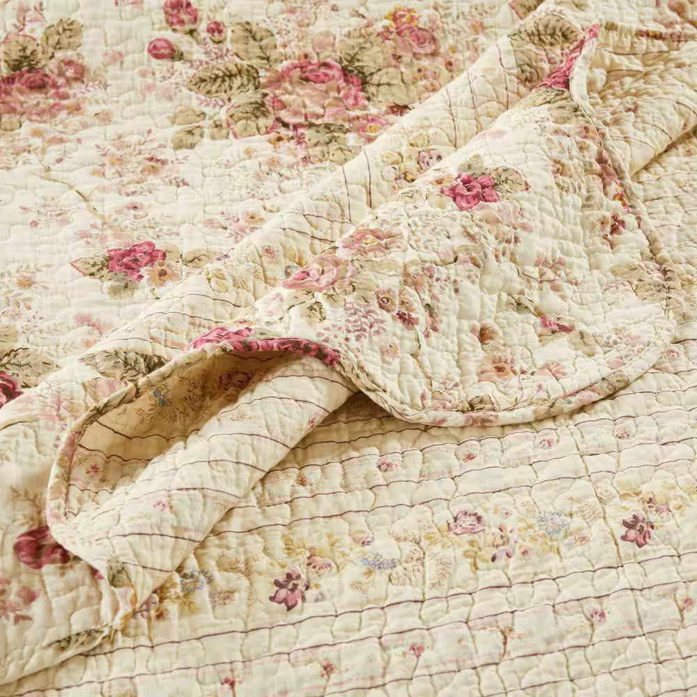 Antique Rose Multicolored Quilted Cotton Throw