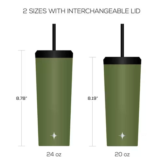 24 Oz. Stainless Steel Vacuum Insulated Tumbler with Straw and Flip Lids, Green