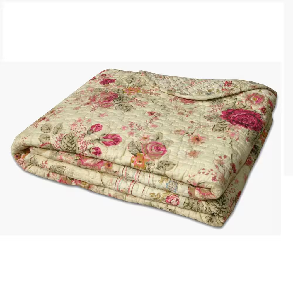 Antique Rose Multicolored Quilted Cotton Throw