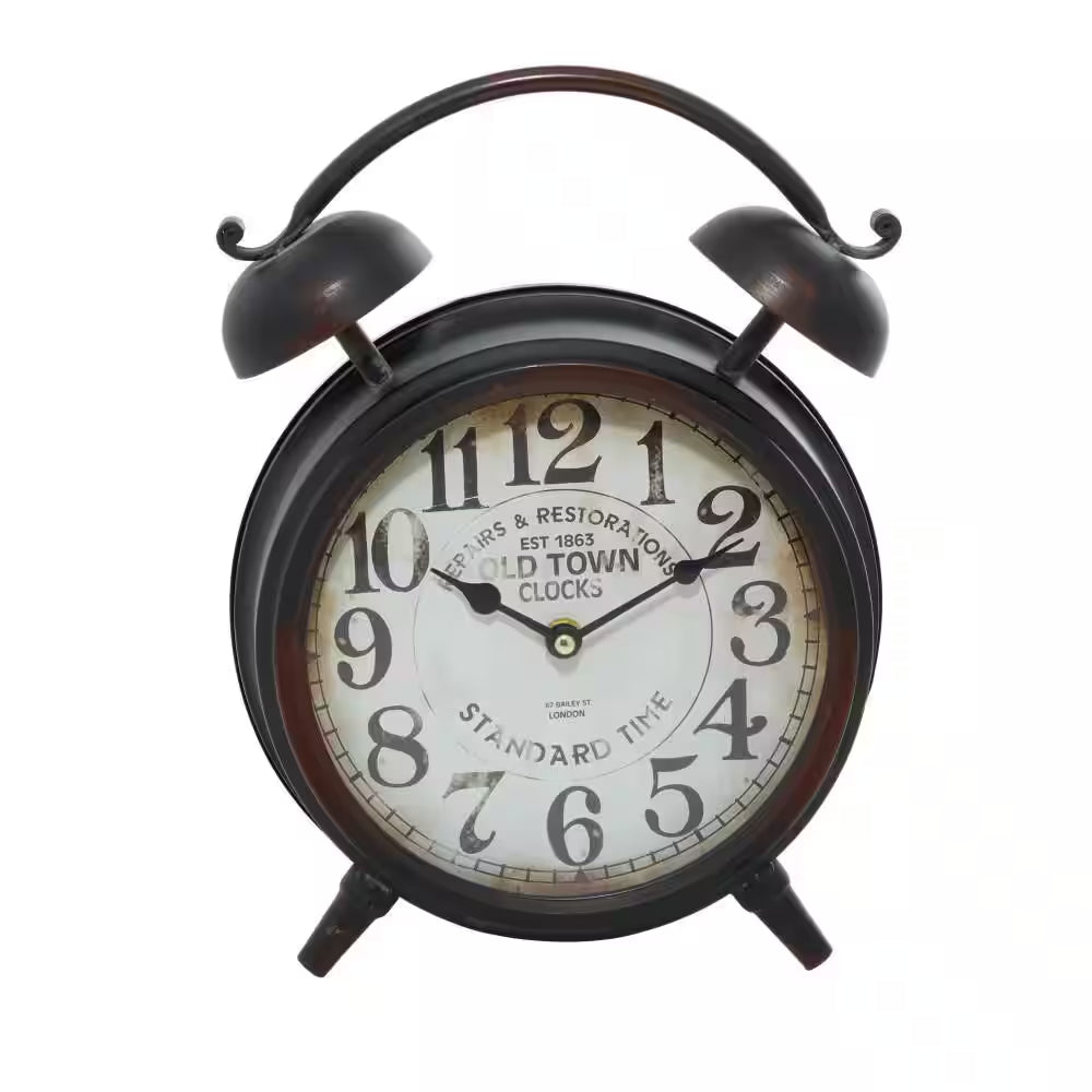 10 In. X 13 In. Black Metal Analog Clock with Bell Style Top