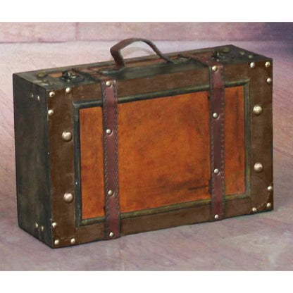 Wooden Vintage Luggage Trunks - Antique Carry on Suitcase Storage Box with Hinged Lids, Small Brown