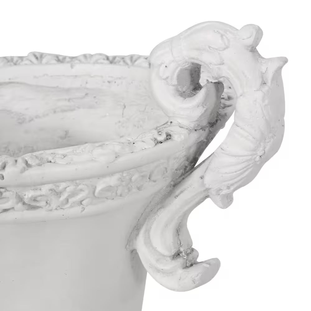 Elegant Style 15.50 In. W X 19.25 In. H Antique White Concrete Garden Urn Planter, Functional, Weather & Water Resistant