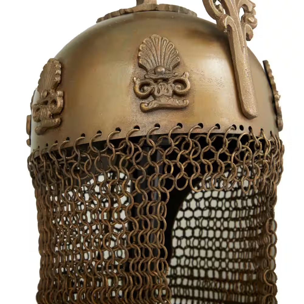 Brass Metal Replica Medieval Ottoman Islamic Helmet with Black Wood Stand and Chainmail