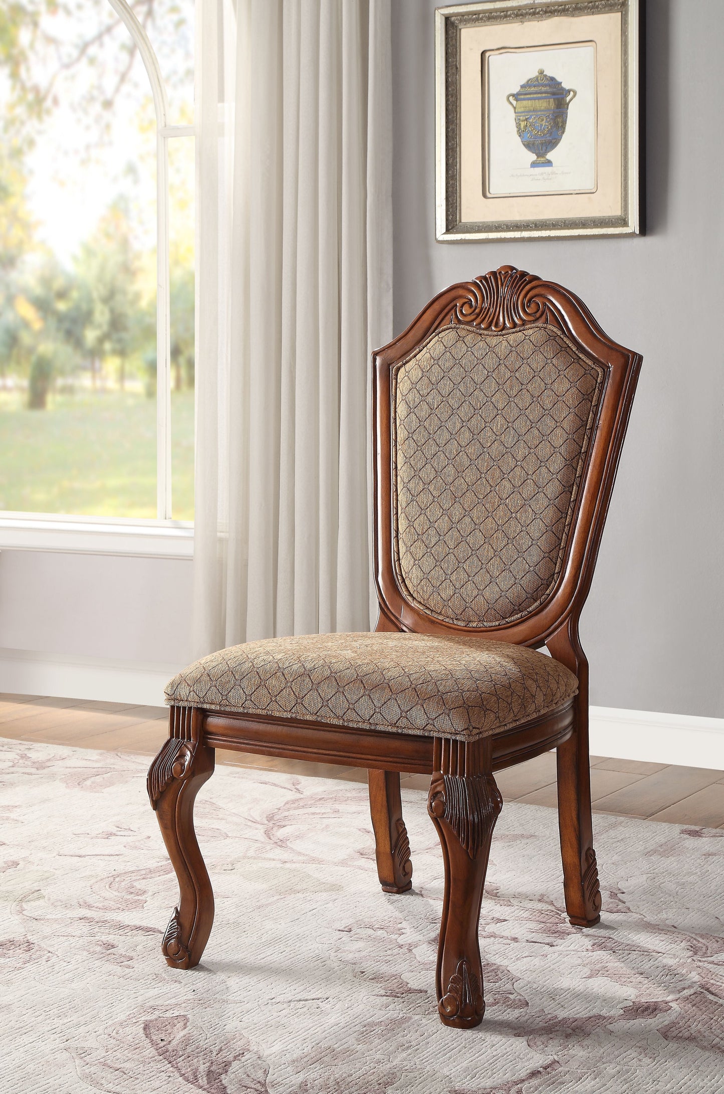 Chateau De Ville Side Chair (Set-2) - Fabric & Cherry