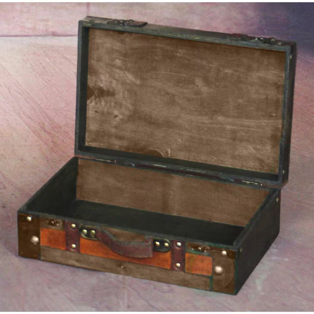 Wooden Vintage Luggage Trunks - Antique Carry on Suitcase Storage Box with Hinged Lids, Small Brown