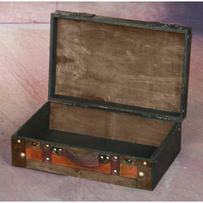 Wooden Vintage Luggage Trunks - Antique Carry on Suitcase Storage Box with Hinged Lids, Small Brown
