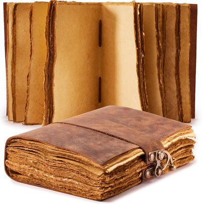 Vintage Leather Journal - Lock Closure Vintage Journal 240 Pages Antique Deckle Edge Paper