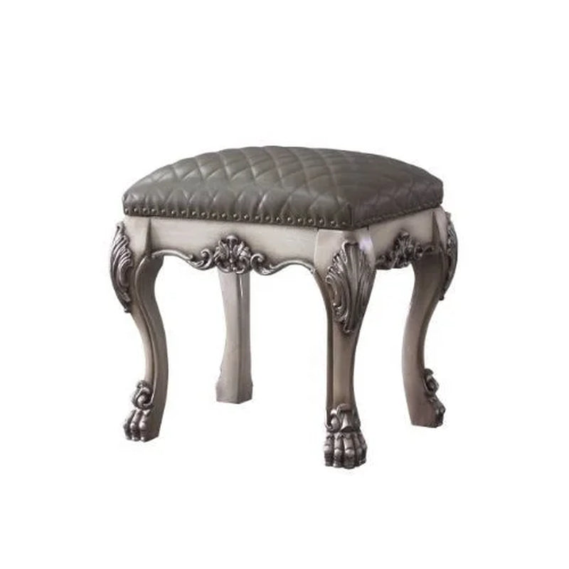 Dresden Faux Leather Upholstered Vanity Stool in Vintage Bone White