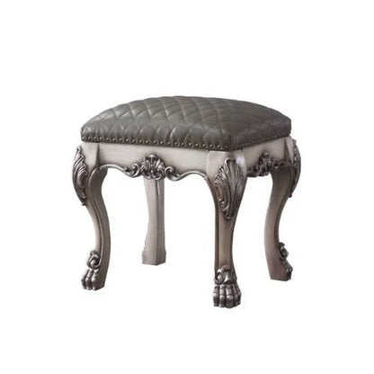Dresden Faux Leather Upholstered Vanity Stool in Vintage Bone White