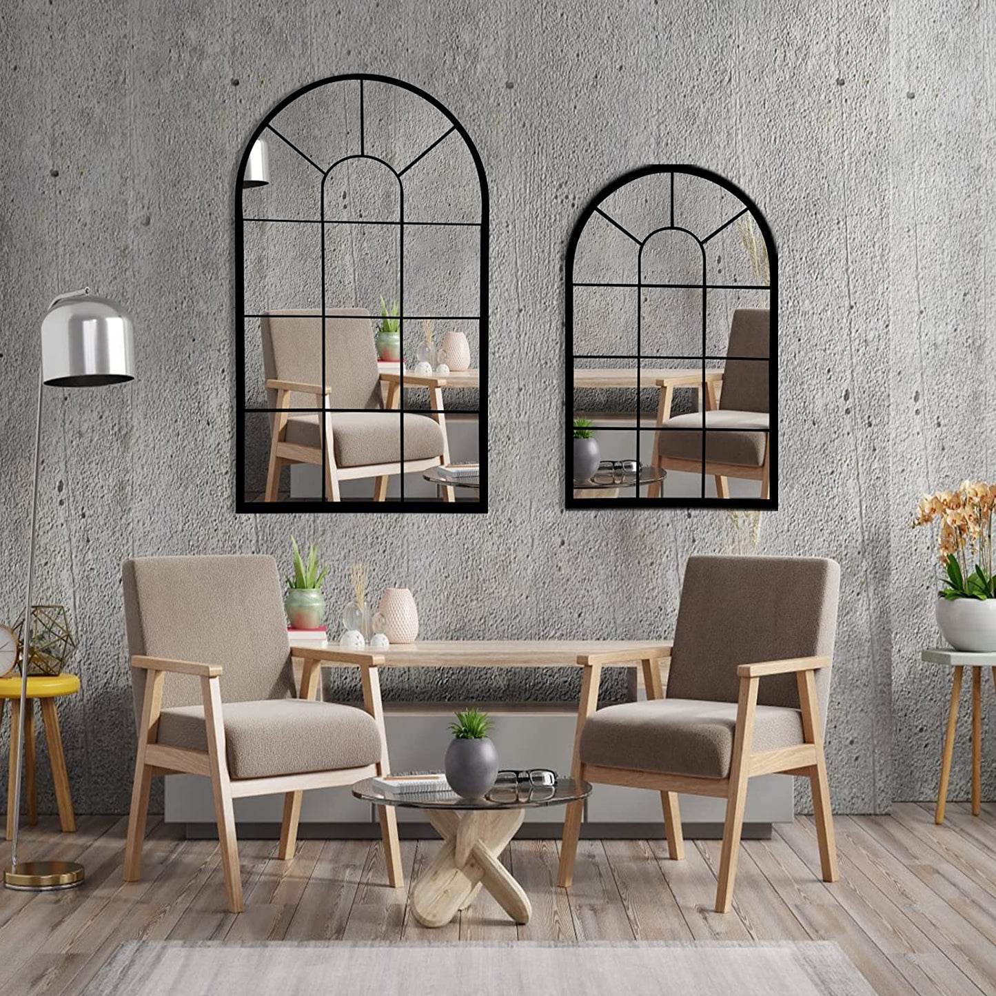 Window Decorative Mirrors Arched  (Black,41.3”X 24” X1”)