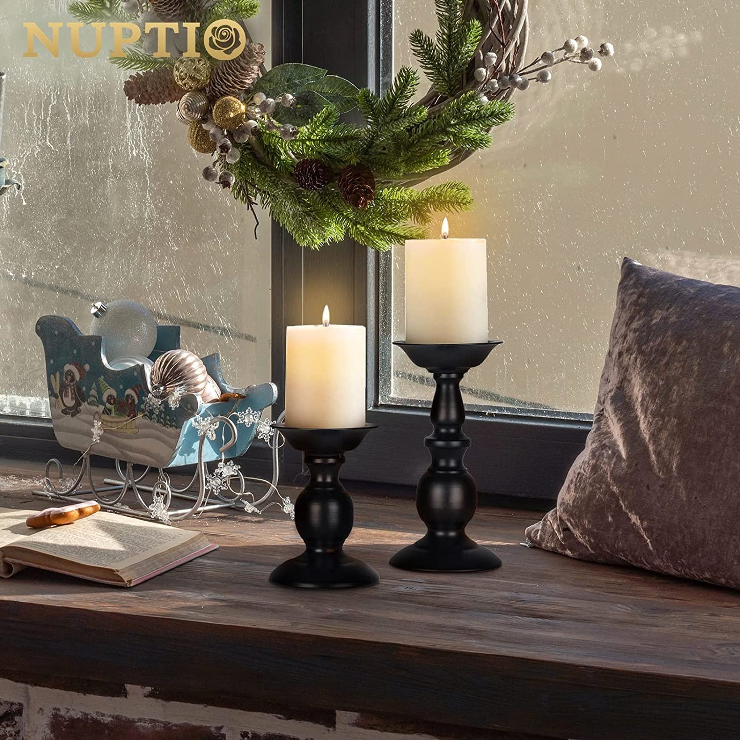  2 Pcs Rustic Candle Holders Set Metal Candle Stand 