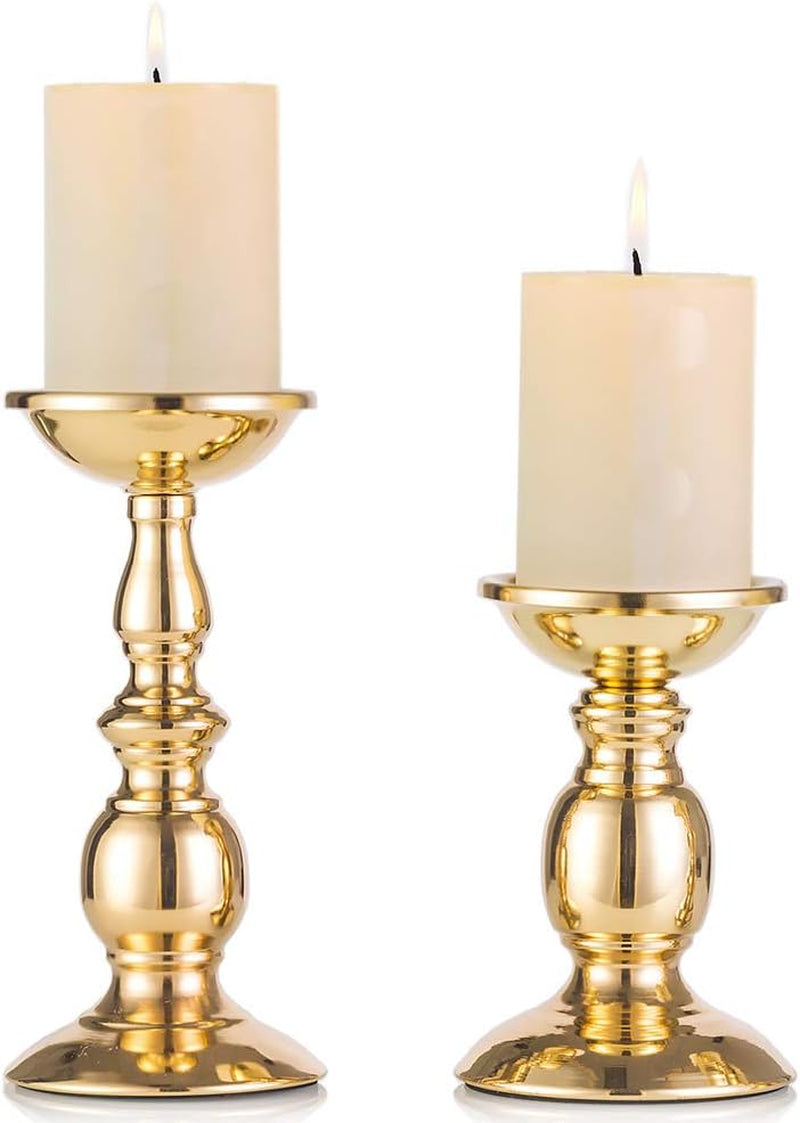 2 Pcs Gold Pillar Candle Holders