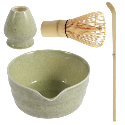 4Pcs Japanese Matcha Set with Ceramic Bowl Bamboo Matcha Whisk and Tea Scoop 