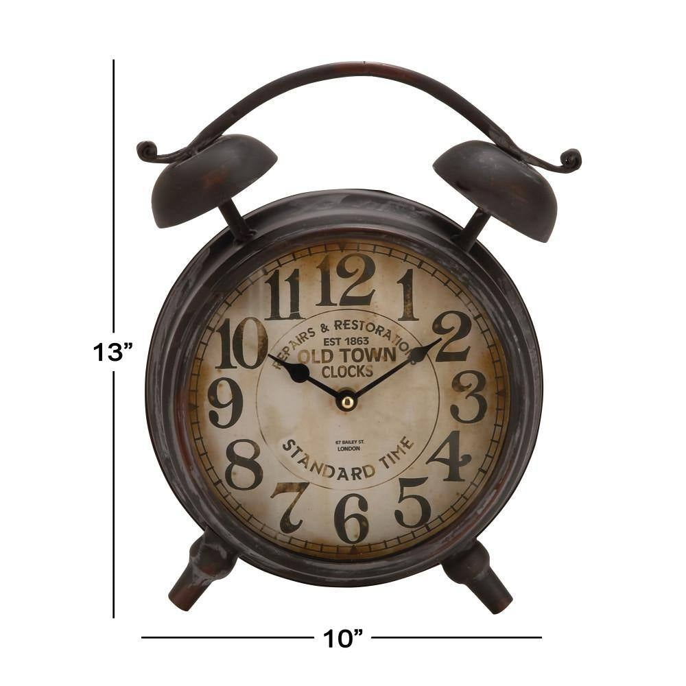 10 In. X 13 In. Black Metal Analog Clock with Bell Style Top