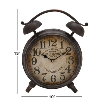 10 In. X 13 In. Black Metal Analog Clock with Bell Style Top