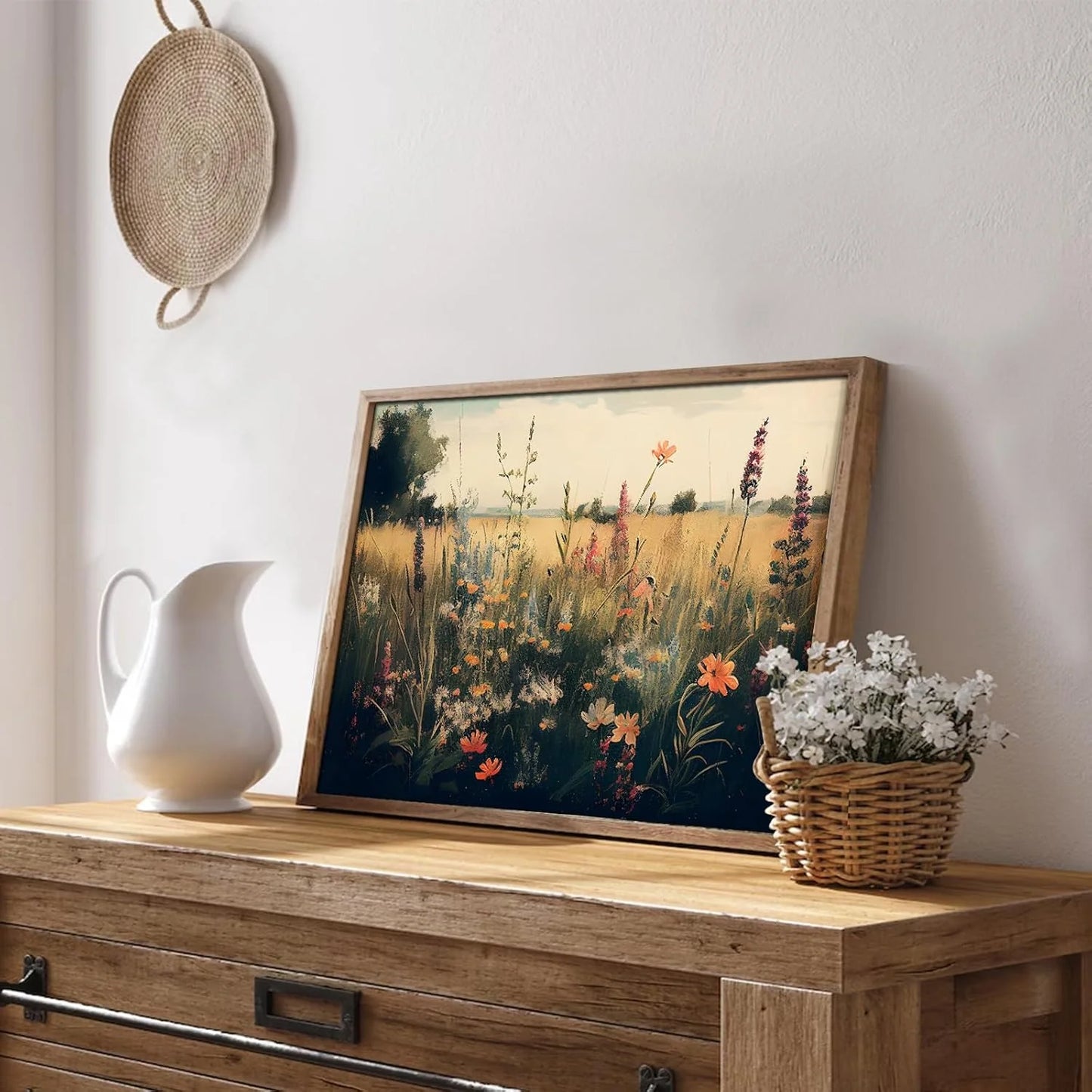 Vintage Wall Art, Classical Wildflower Field Wall Painting 