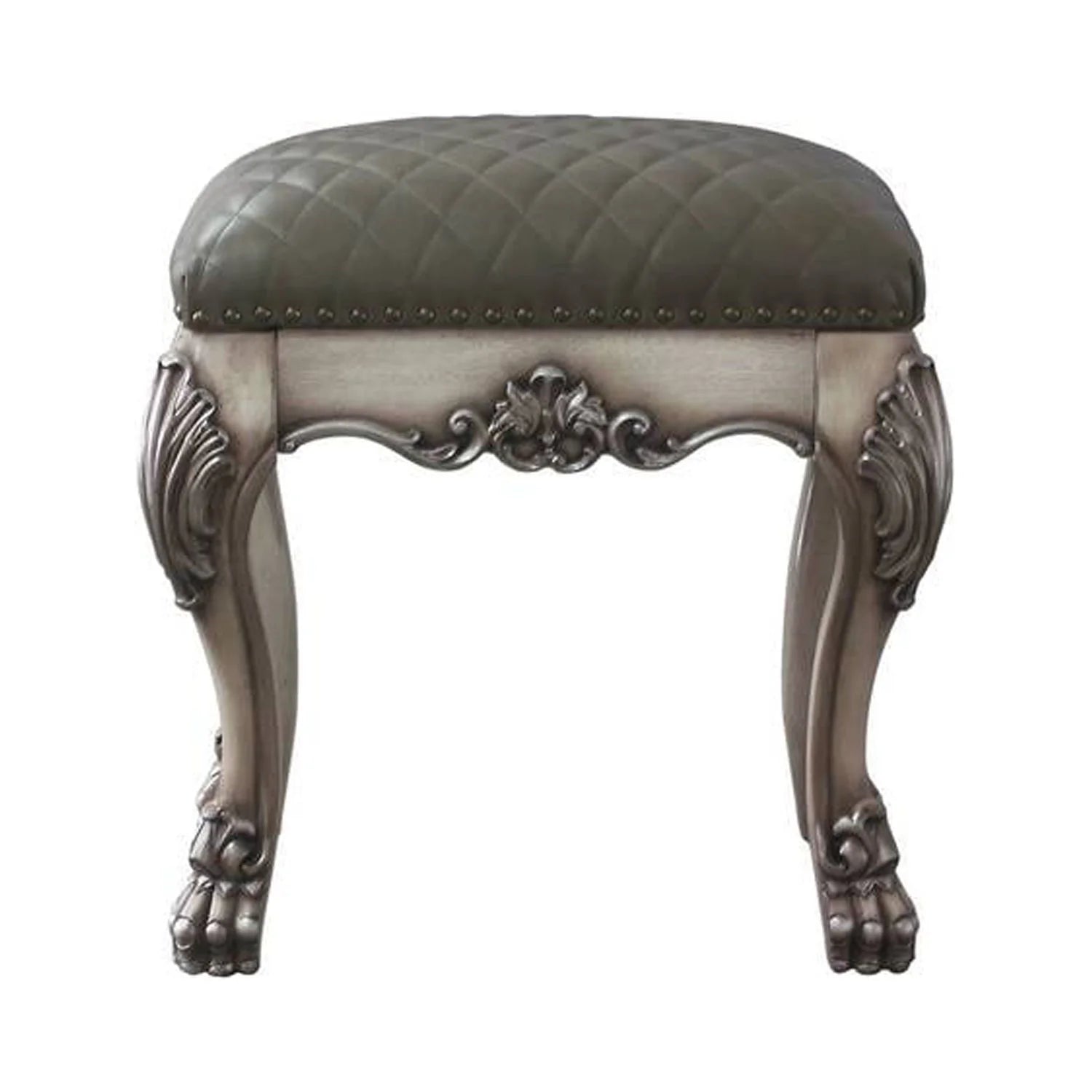 Dresden Faux Leather Upholstered Vanity Stool in Vintage Bone White