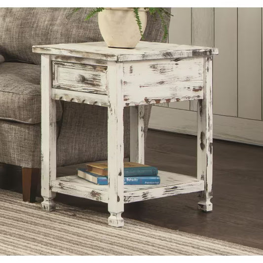 Country Cottage White Antique Chairside Table
