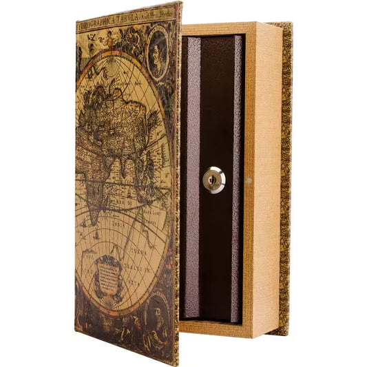 0.06 Cu. Ft. Antique Map Steel Book Lock Box Safe