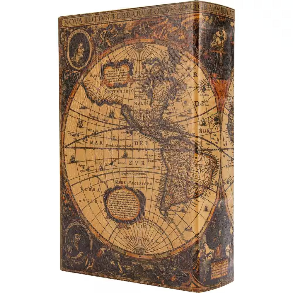 0.06 Cu. Ft. Antique Map Steel Book Lock Box Safe