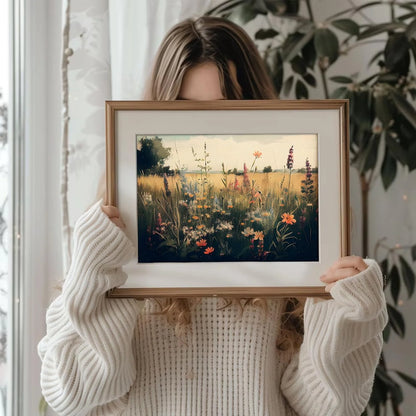 Vintage Wall Art, Classical Wildflower Field Wall Painting 