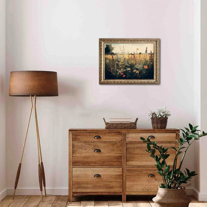 Vintage Wall Art, Classical Wildflower Field Wall Painting 