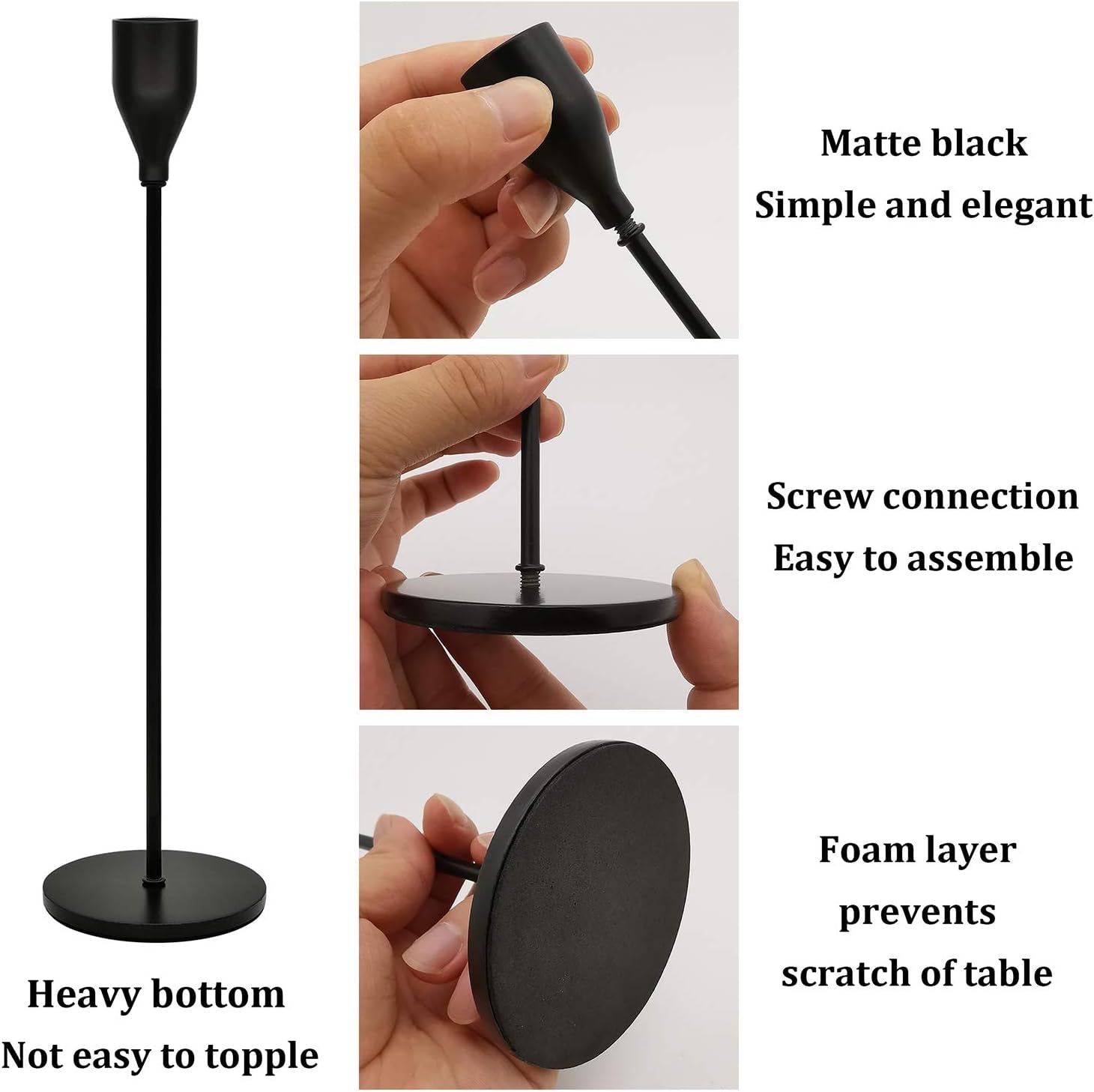 Candle Stick Holders Set of 3, Metal Taper Candle Stands Set- Black
