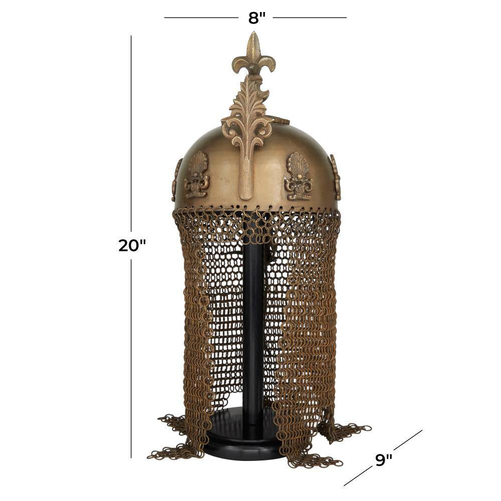 Brass Metal Replica Medieval Ottoman Islamic Helmet with Black Wood Stand and Chainmail