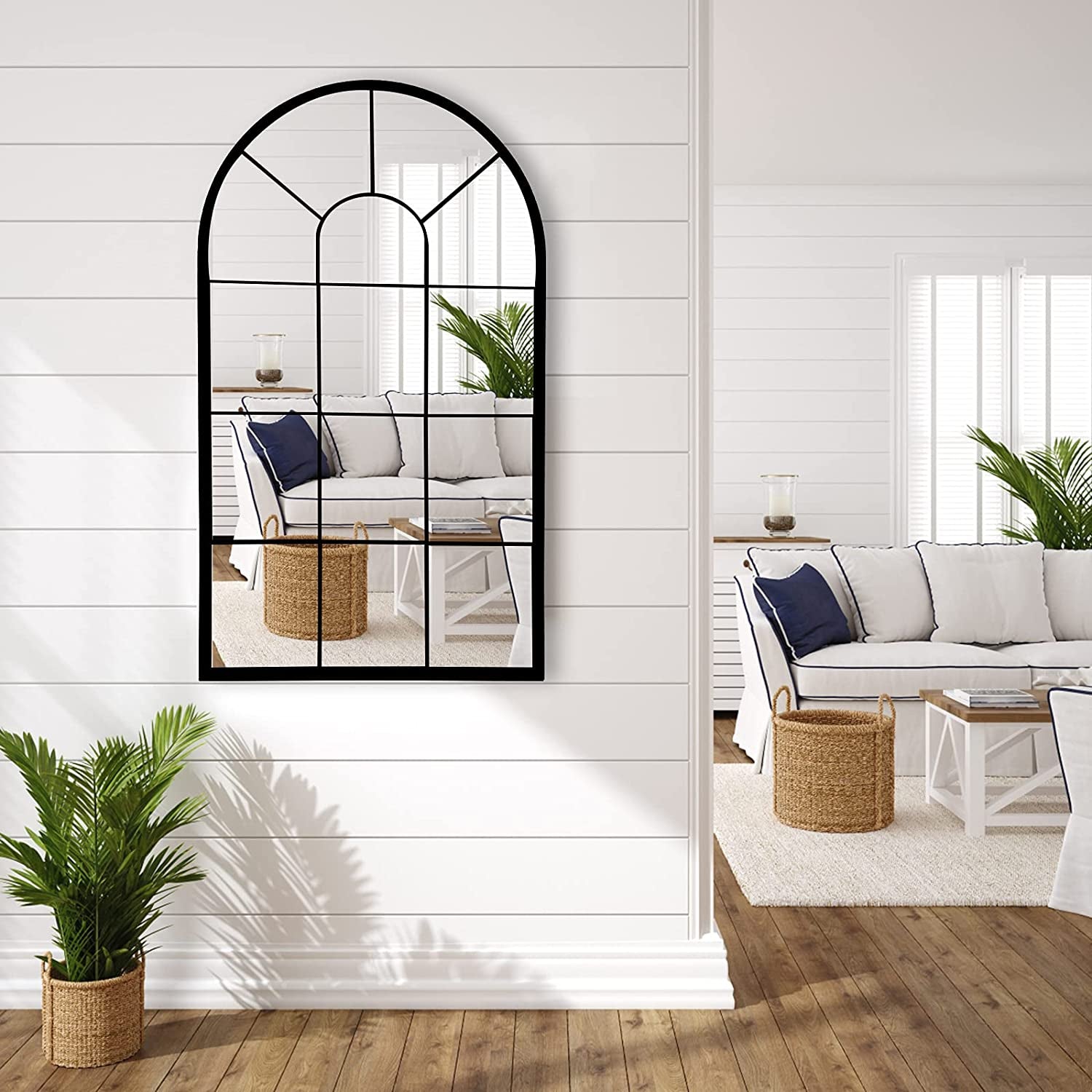 Window Decorative Mirrors Arched  (Black,41.3”X 24” X1”)