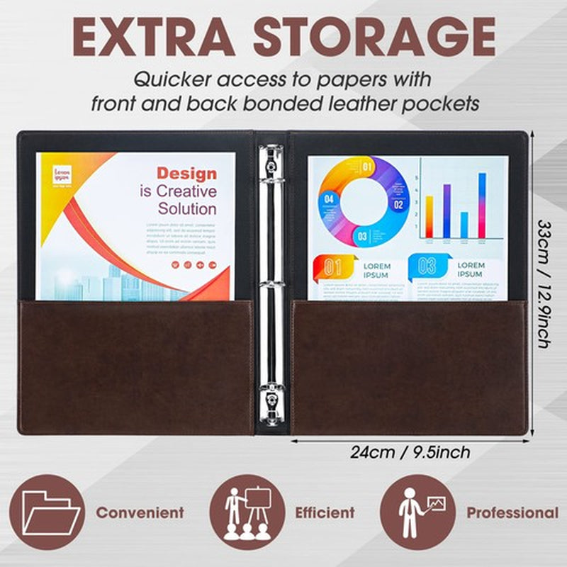 2 Pcs Vintage Hardback 3 Ring Binder Professional Leather Organizer round Rings