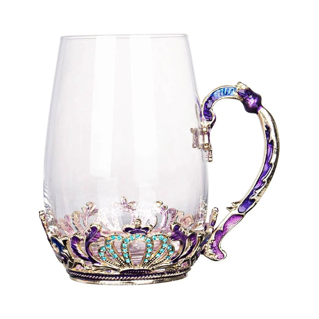 Enamel Tea Cup Glass Coffee Cup Handmade Rose Tea Cup with Stainless Steel Spoon Set