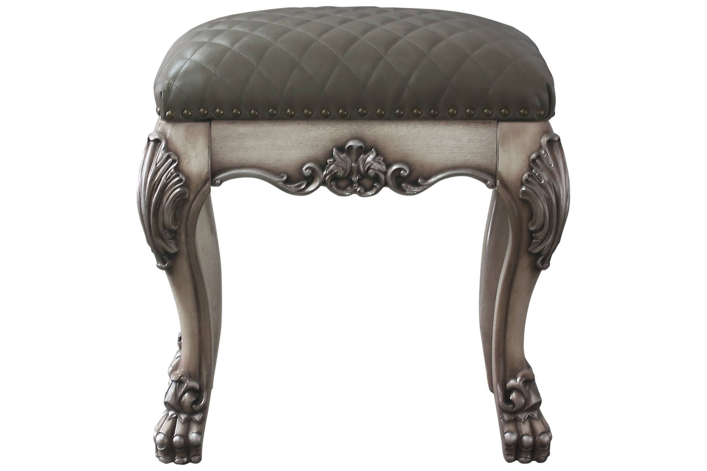 Dresden Faux Leather Upholstered Vanity Stool in Vintage Bone White