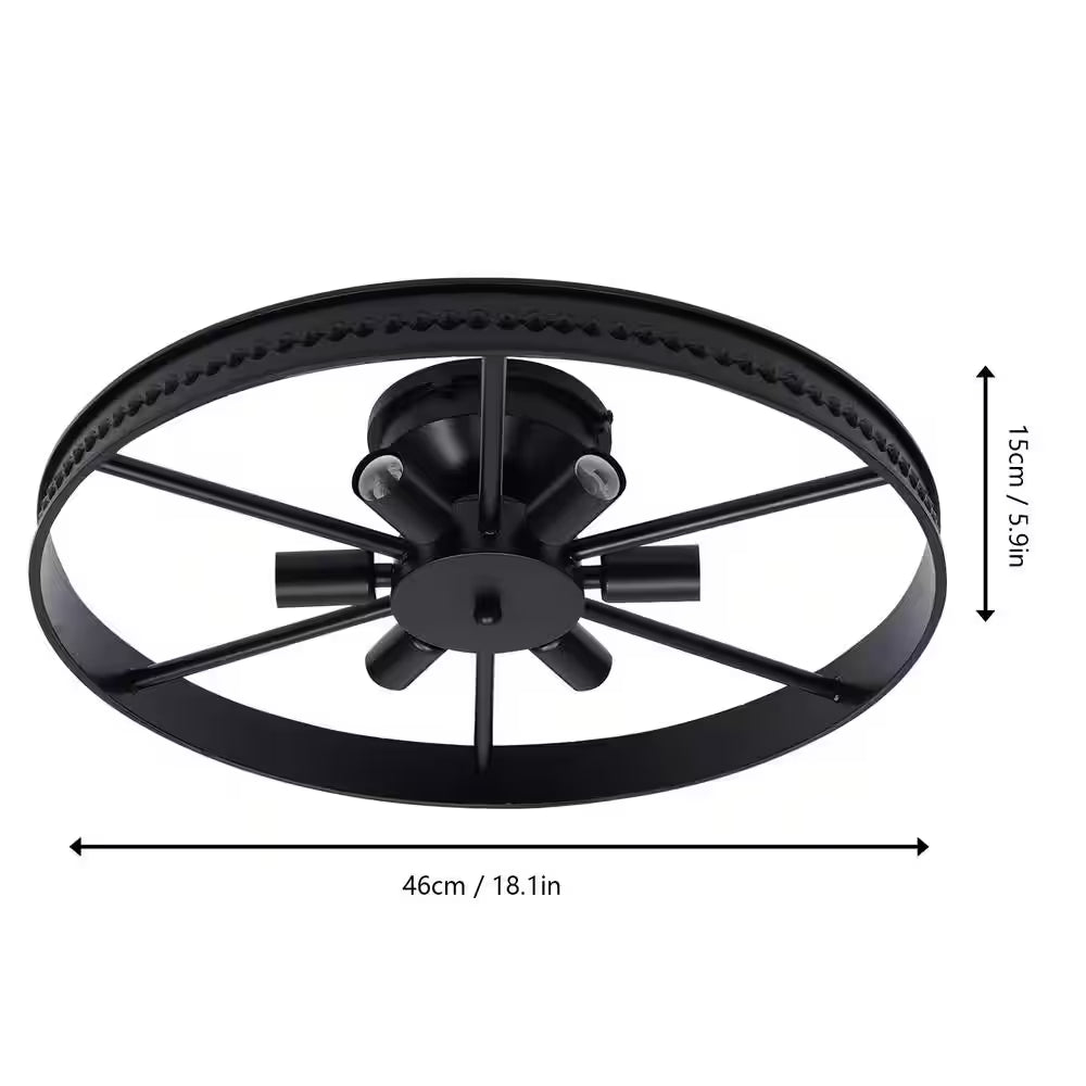 18 In. 6-Light Black Industrial Wagon Wheel Rustic Flush Mount Ceiling Light