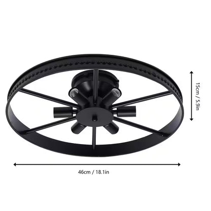 18 In. 6-Light Black Industrial Wagon Wheel Rustic Flush Mount Ceiling Light