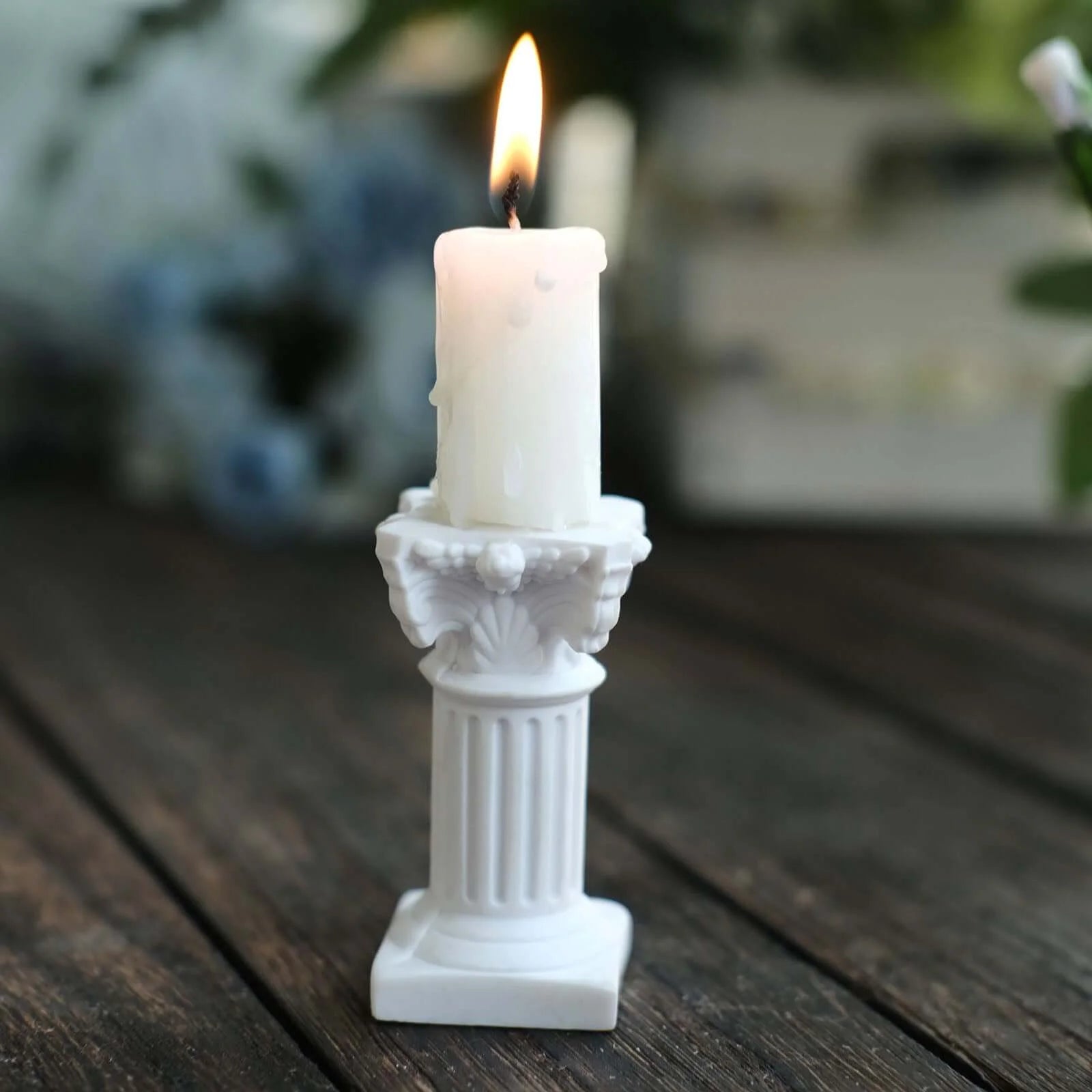 Antique 2.5" White Roman Column Pillar Pedestal Candle Holders