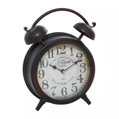 10 In. X 13 In. Black Metal Analog Clock with Bell Style Top