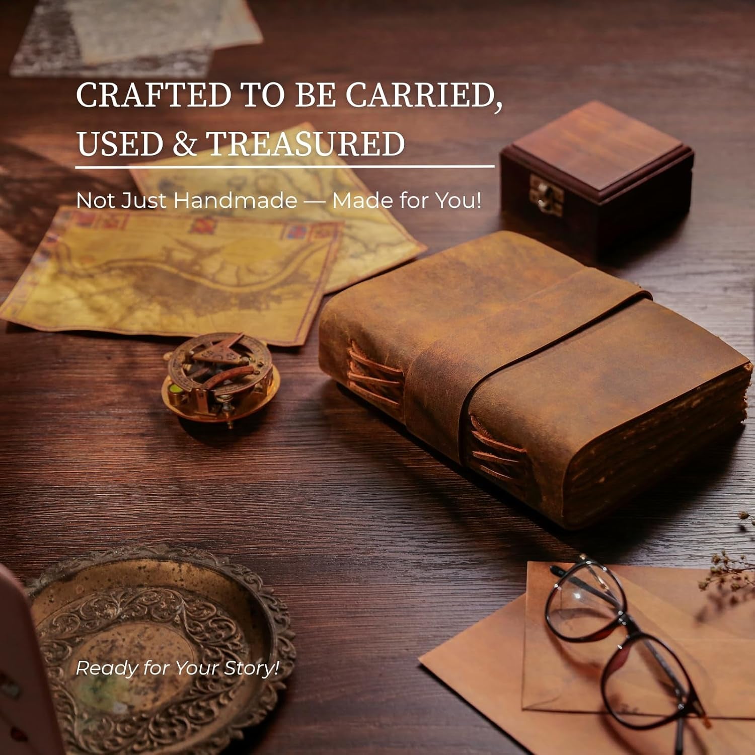Vintage Leather Journal - Lock Closure Vintage Journal 240 Pages Antique Deckle Edge Paper