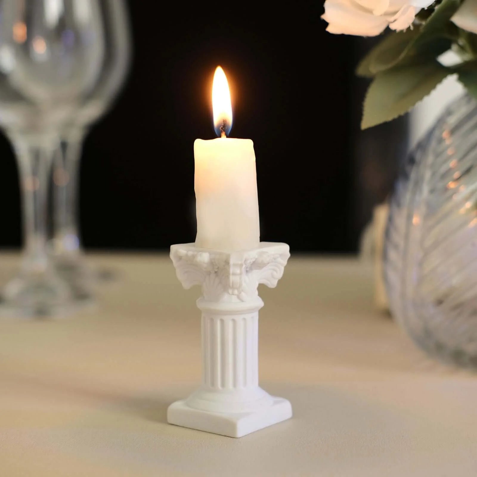 Antique 2.5" White Roman Column Pillar Pedestal Candle Holders