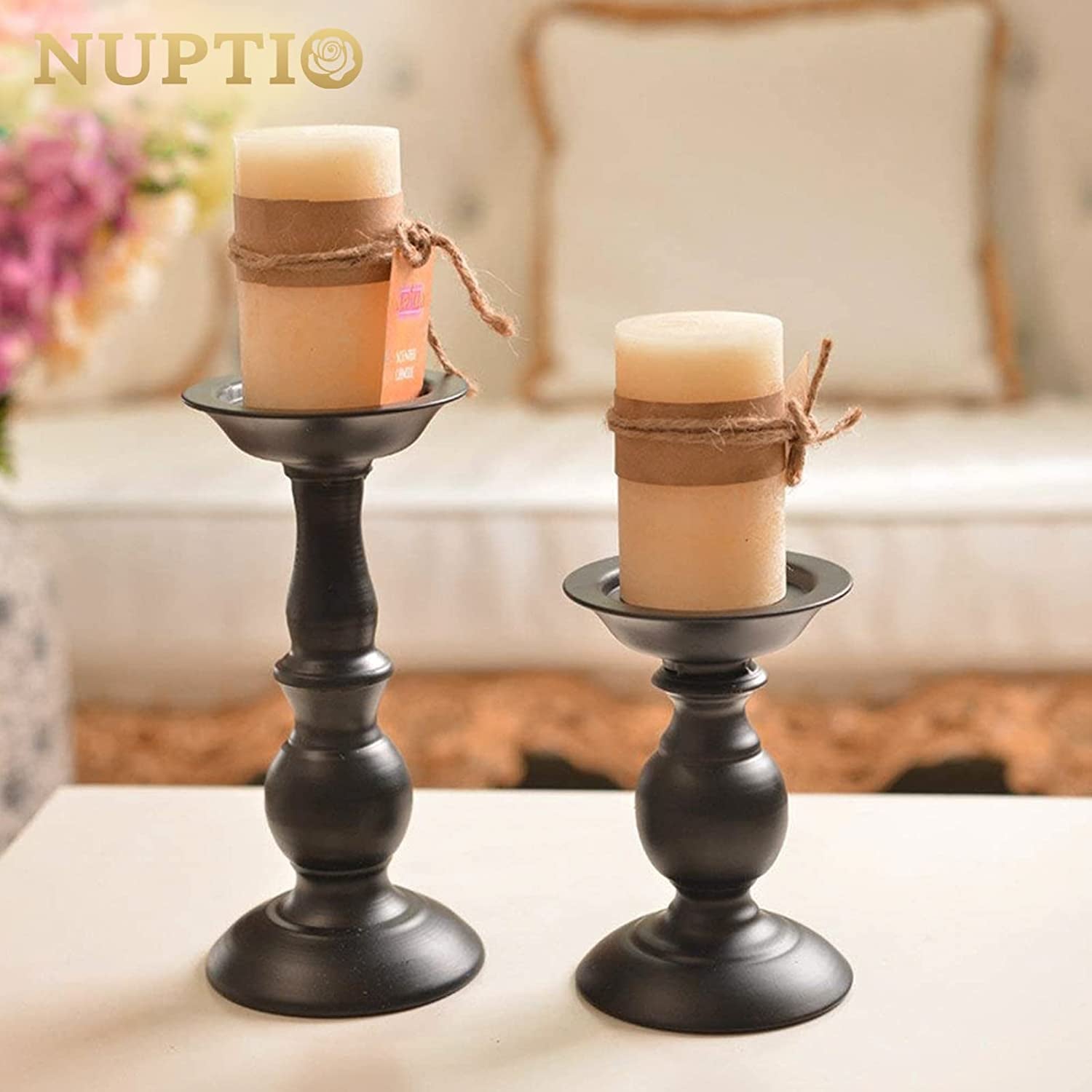  2 Pcs Rustic Candle Holders Set Metal Candle Stand 