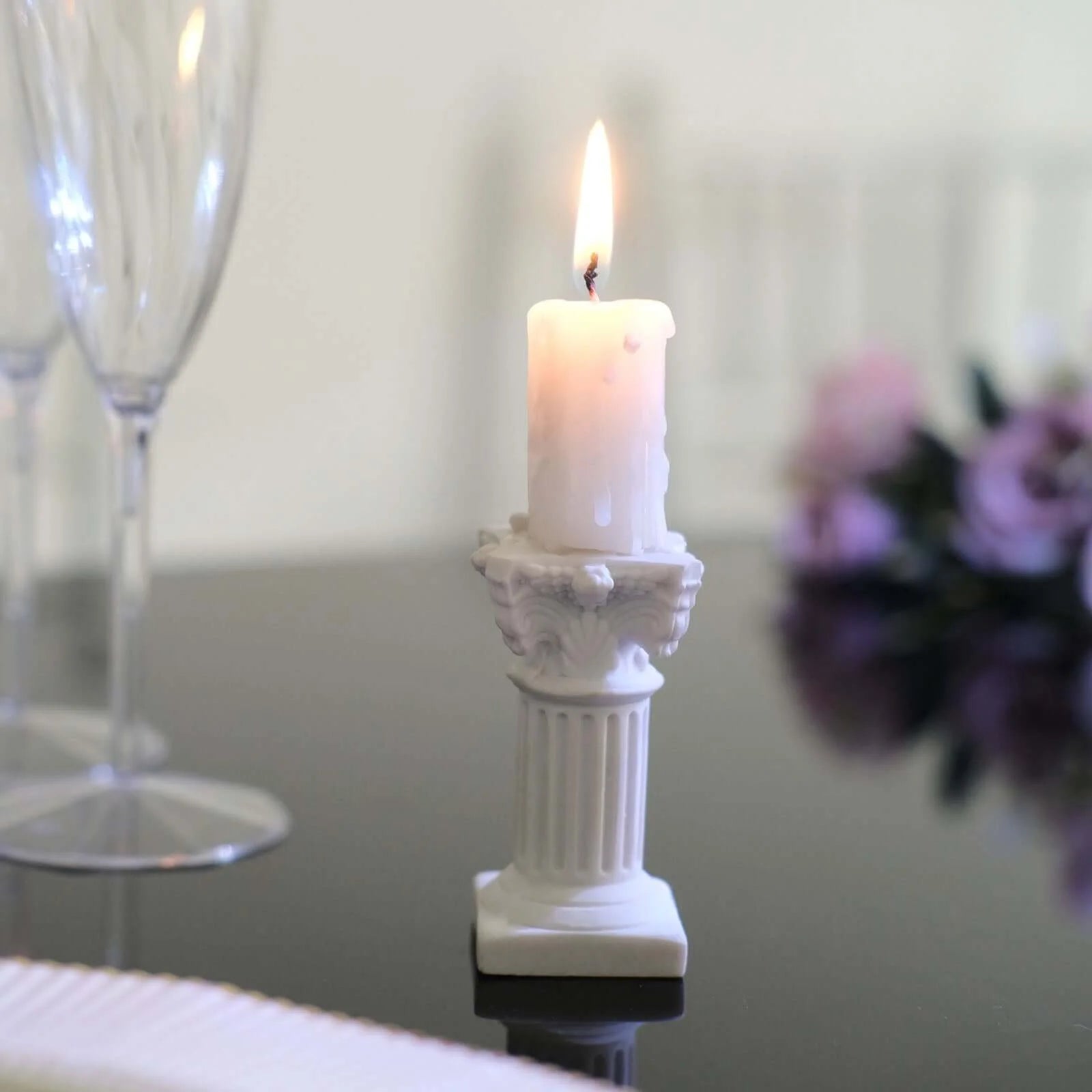 Antique 2.5" White Roman Column Pillar Pedestal Candle Holders