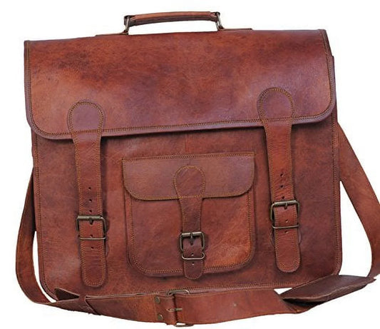 Leather Briefcase Laptop Bag Messenger Satchel 16 Inch Best Handmade Leather Bag, Brown, Large