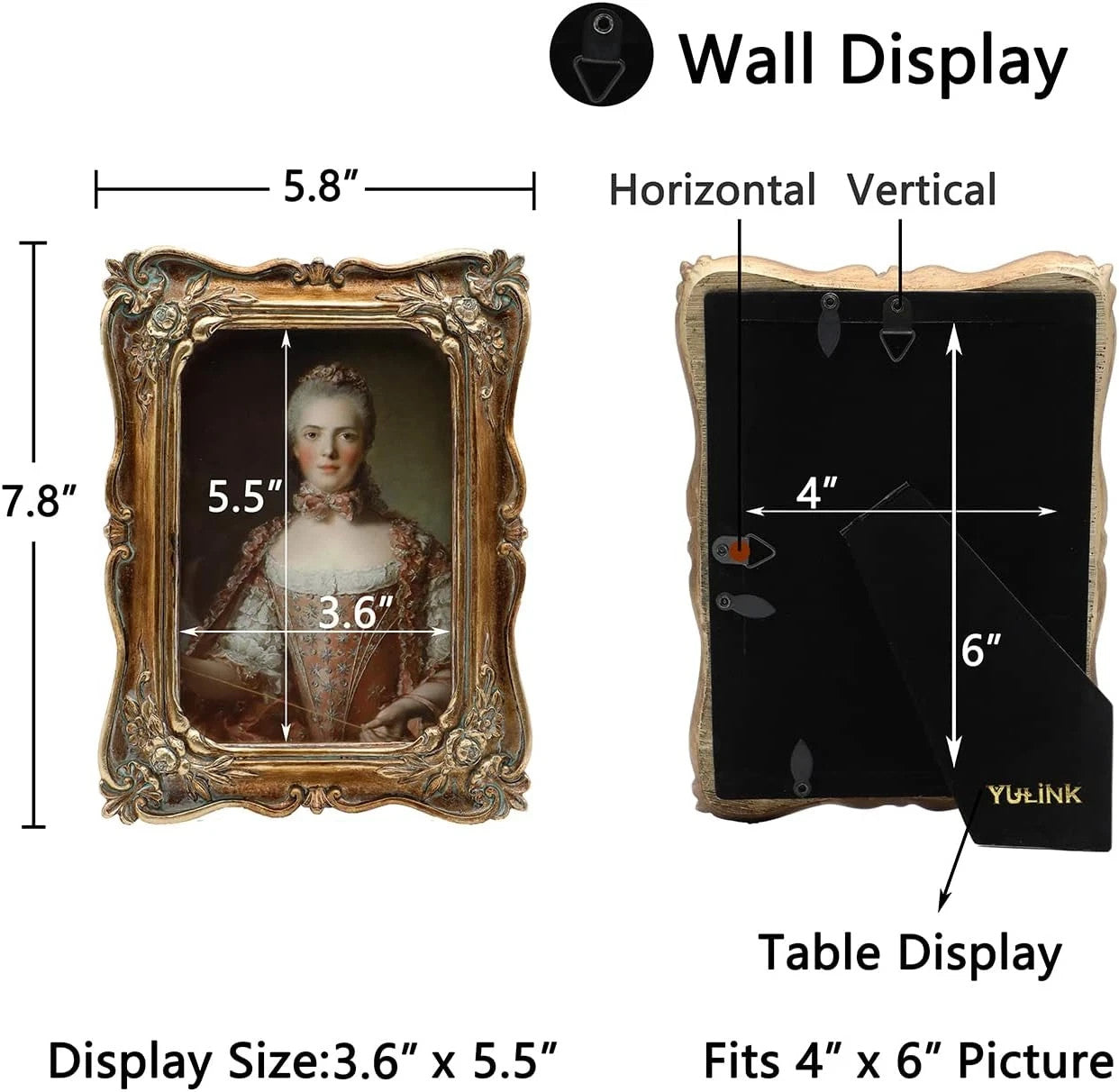 4X6 Vintage Picture Frame Antique Ornate Bronze Gold Photo Frame 