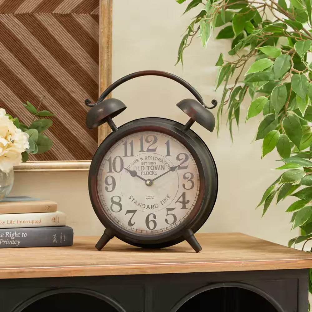 10 In. X 13 In. Black Metal Analog Clock with Bell Style Top