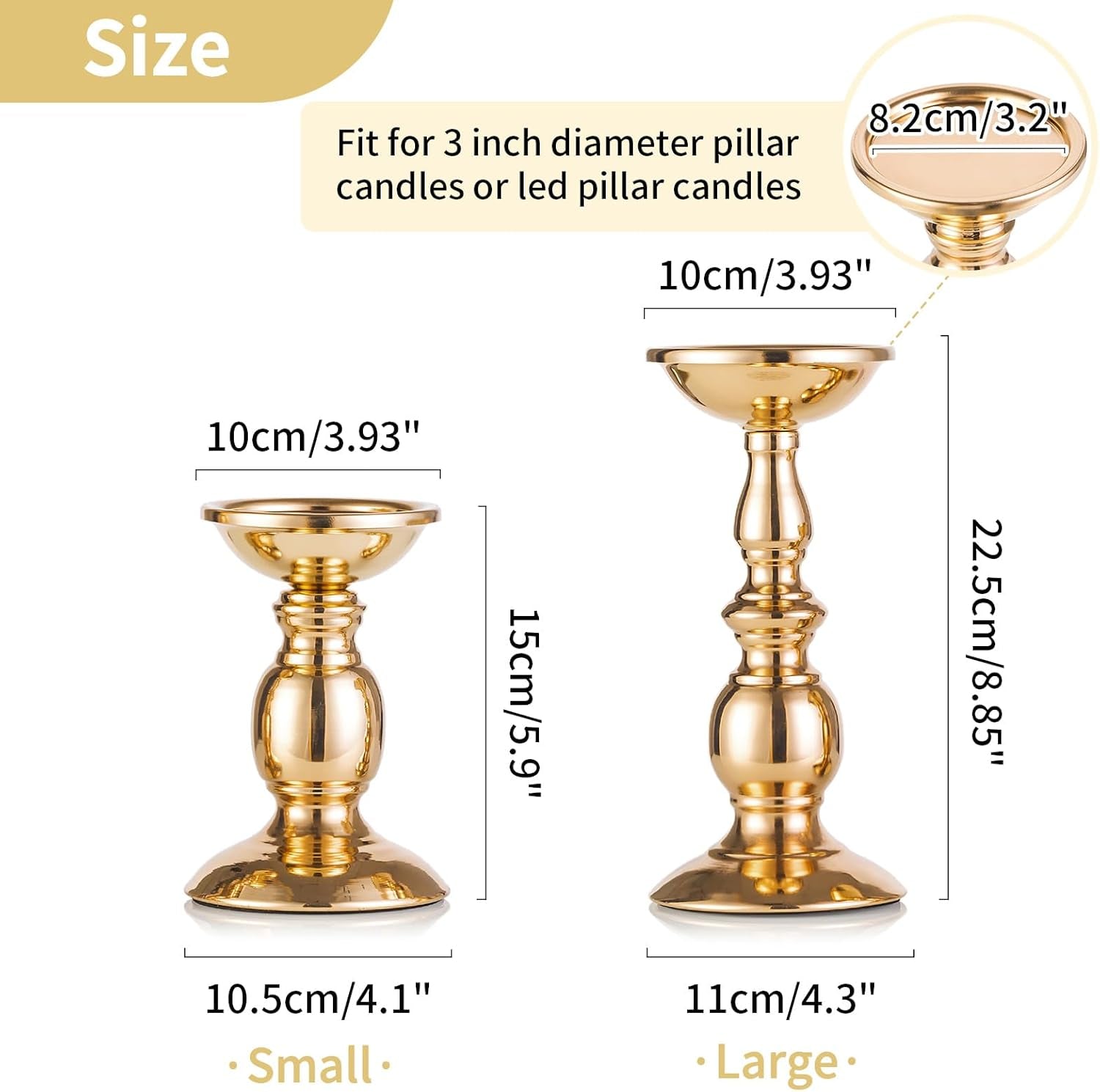 2 Pcs Gold Pillar Candle Holders