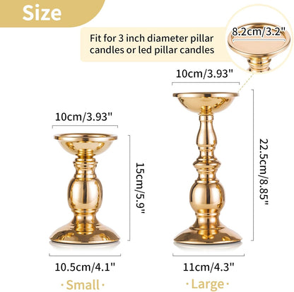 2 Pcs Gold Pillar Candle Holders