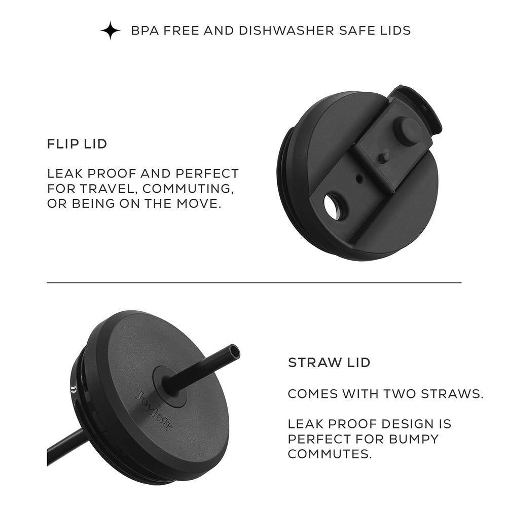 20 Oz. Black Vacuum Insulated Stainless Steel Tumbler with Flip Lid and Straw Lid 