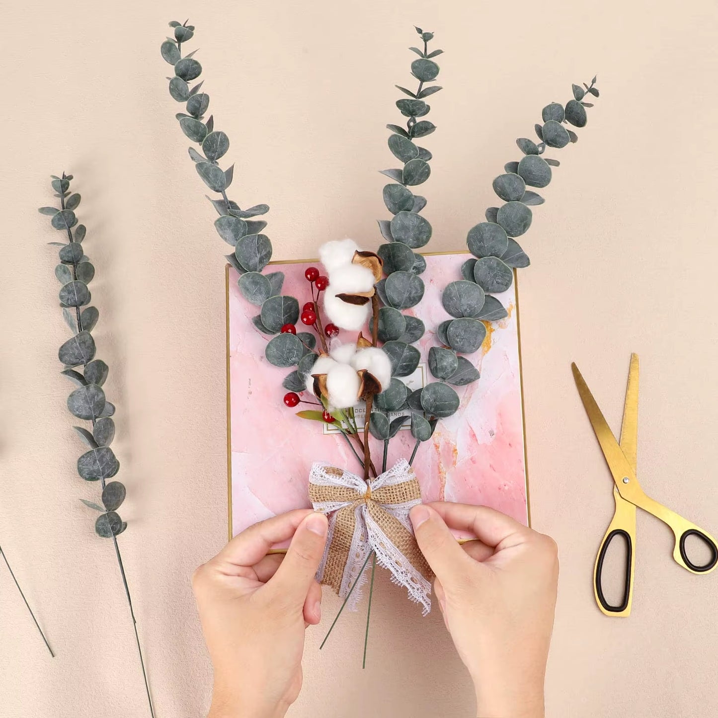 20Pcs Artificial Eucalyptus Stems Leaves Green Eucalyptus Branches Fake Plants 