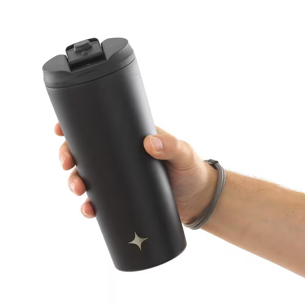 20 Oz. Black Vacuum Insulated Stainless Steel Tumbler with Flip Lid and Straw Lid 