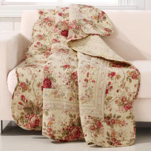 Antique Rose Multicolored Quilted Cotton Throw